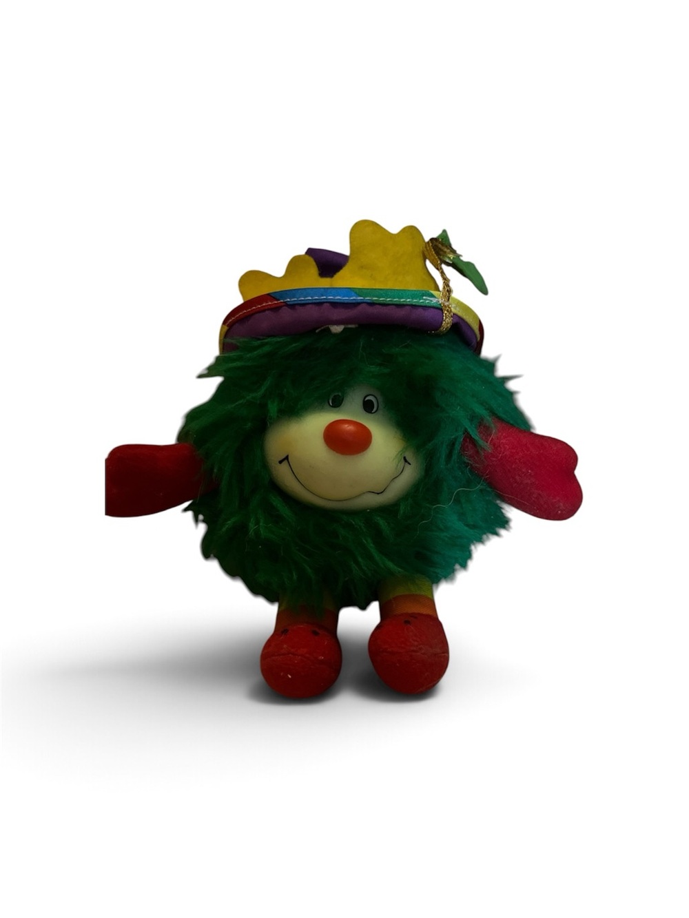 Plush Green Fuzzy Character Toy with Colorful Hat - Kids Toy